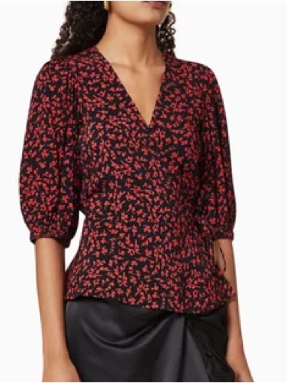 Ganni Printed Crepe Wrap Blouse